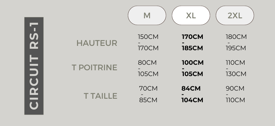 Size chart- Airbag vest circuit RS-1 Black
